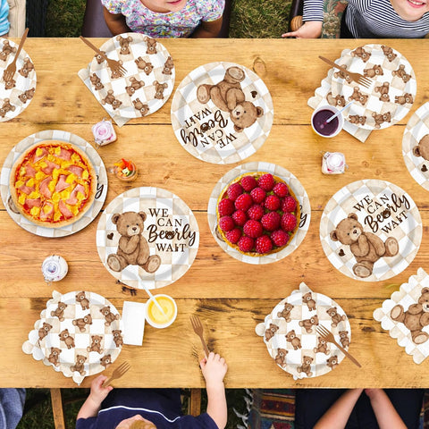 96Pcs We Can Bearly Wait Bear Baby Shower Plates - Grencian