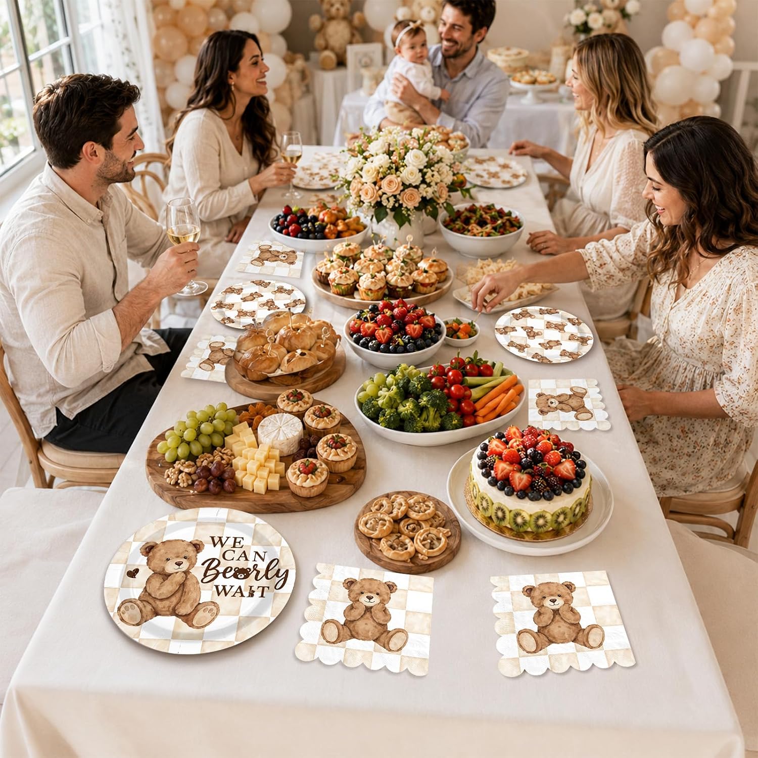 96Pcs We Can Bearly Wait Bear Baby Shower Plates - Grencian