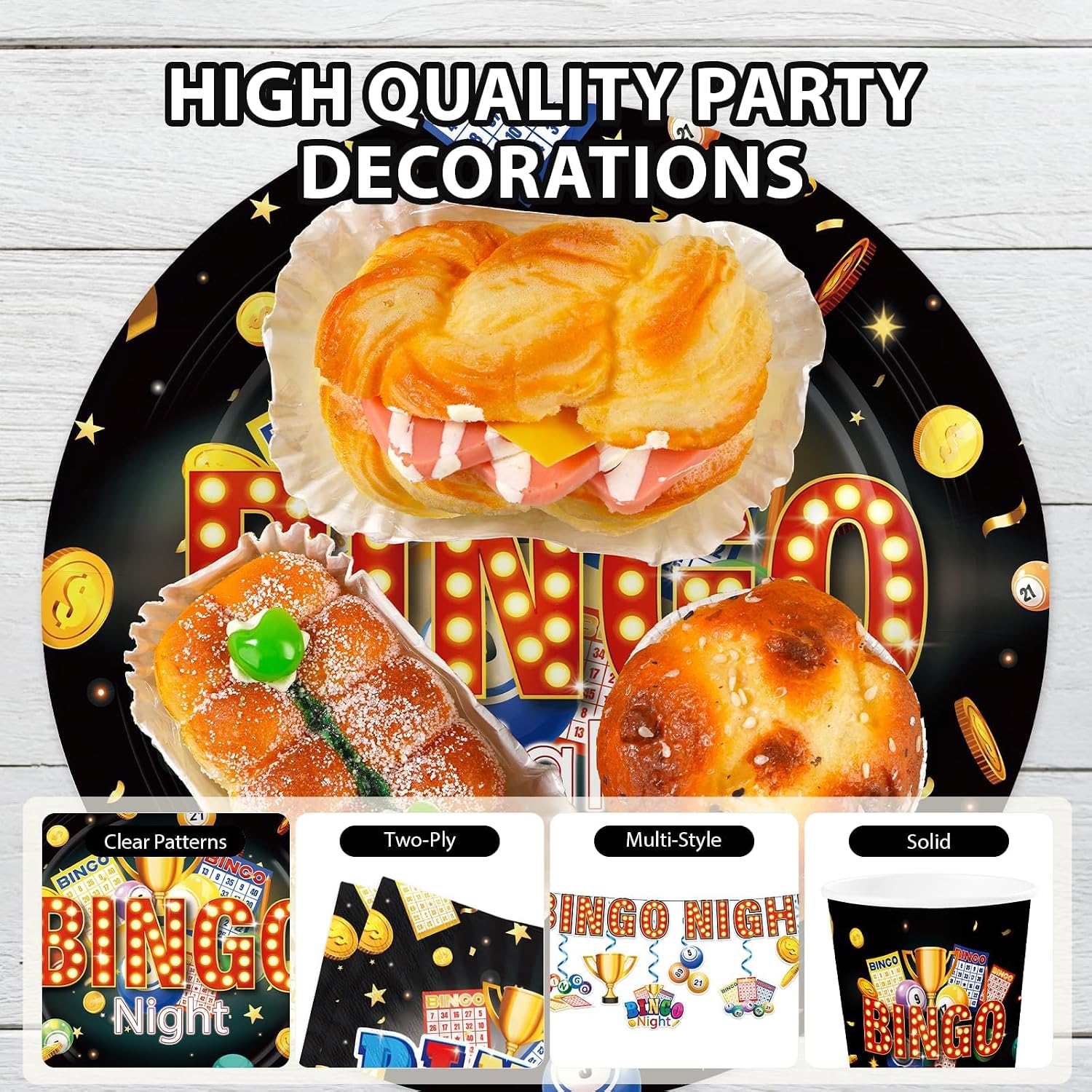 Bingo Party Supplies 157 Pcs Serves 24 Black Gold - Grencian