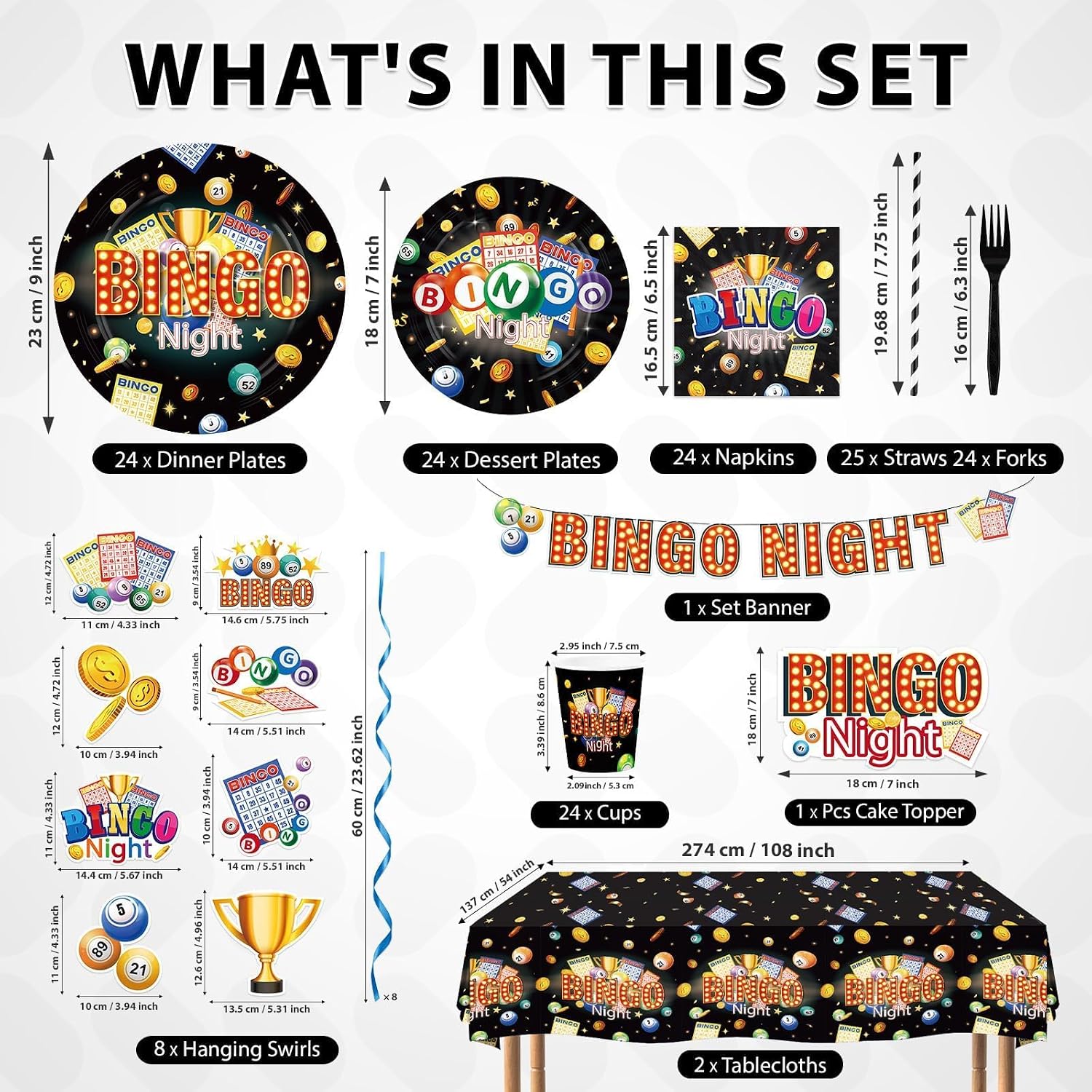 Bingo Party Supplies 157 Pcs Serves 24 Black Gold - Grencian