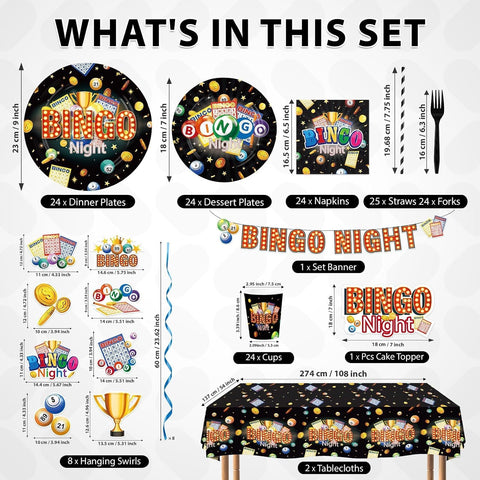 Bingo Party Supplies 157 Pcs Serves 24 Black Gold - Grencian