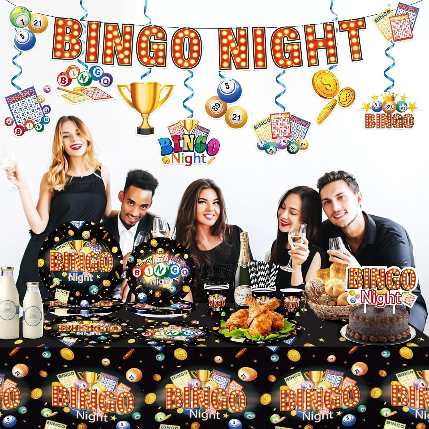 Bingo Party Supplies 157 Pcs Serves 24 Black Gold - Grencian