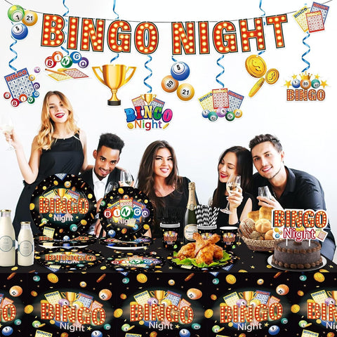 Bingo Party Supplies 157 Pcs Serves 24 Black Gold - Grencian
