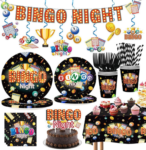 Bingo Party Supplies 157 Pcs Serves 24 Black Gold - Grencian
