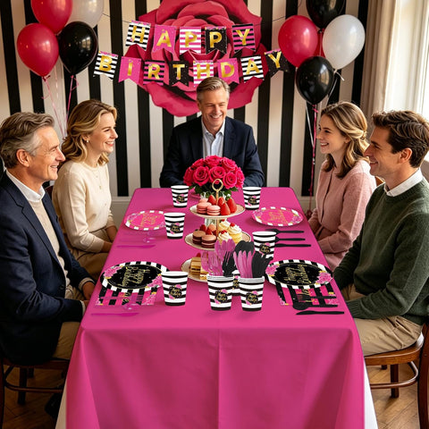 Black and Pink Birthday Party Supplies 171 Pcs for Women - Grencian