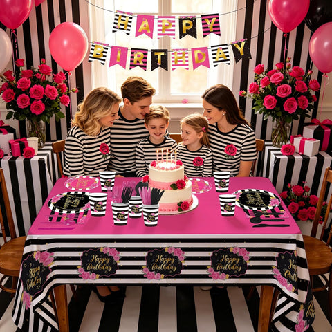 Black and Pink Birthday Party Supplies 171 Pcs for Women - Grencian