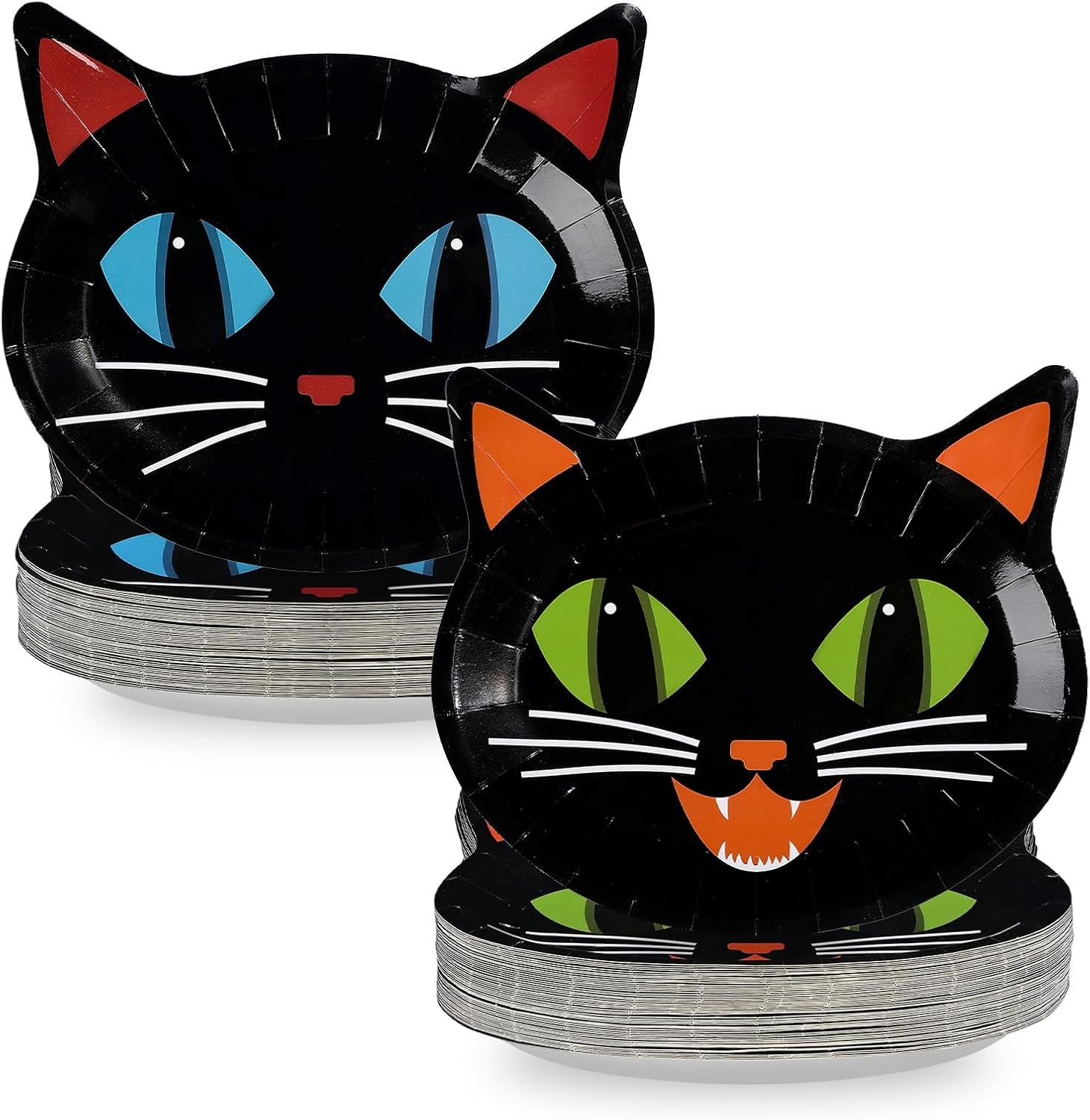 Grencian 50Pcs Halloween Black Cat Shaped Paper Plates 9 Inch