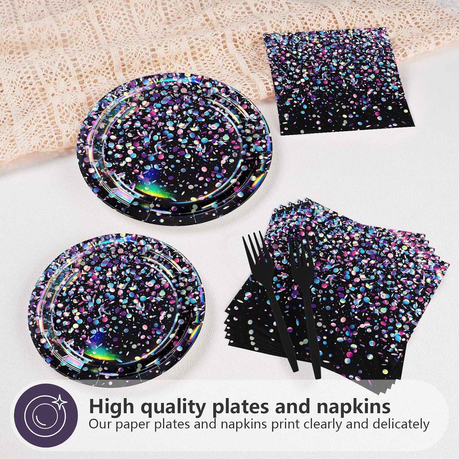 Close up of the black sequin glitter effect