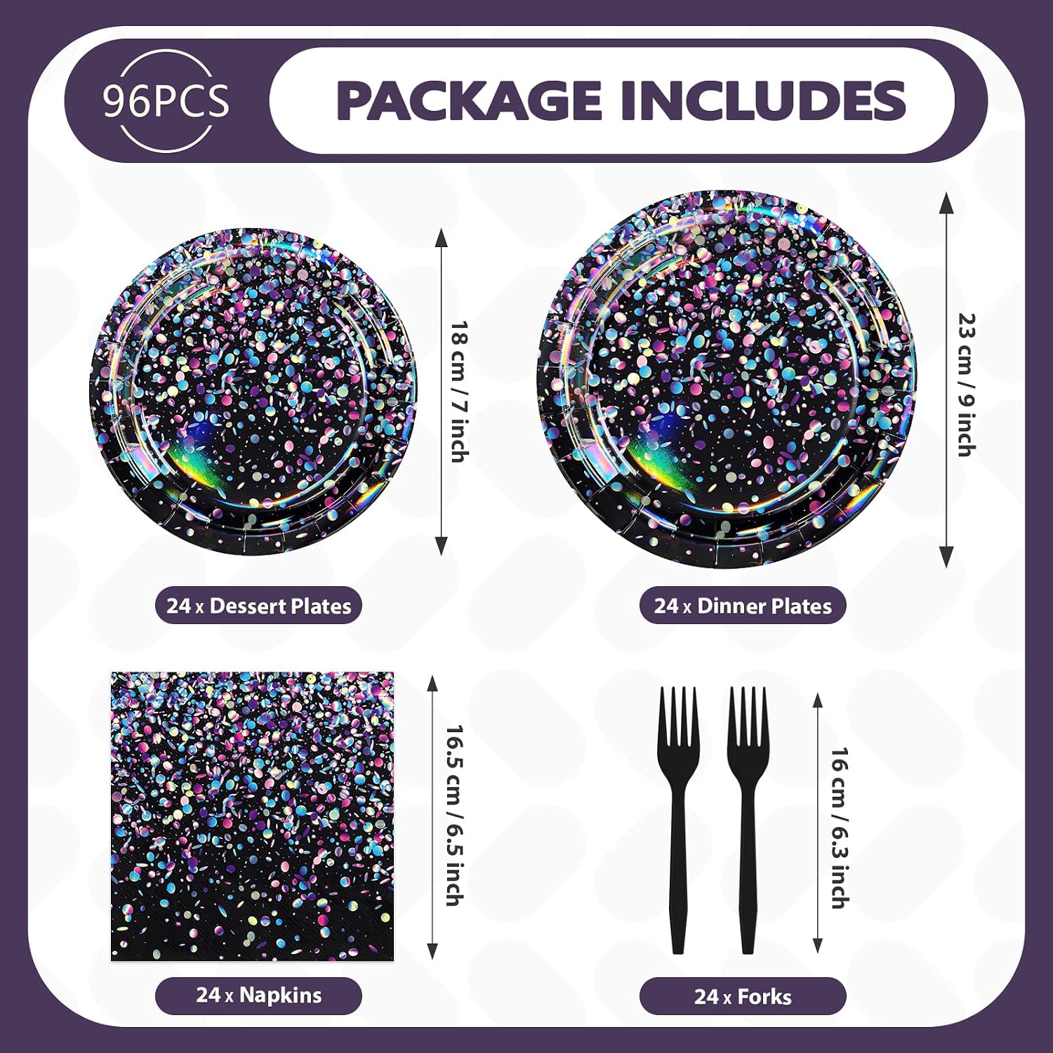 Stack of black glitter party plates
