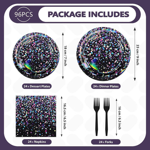 Stack of black glitter party plates