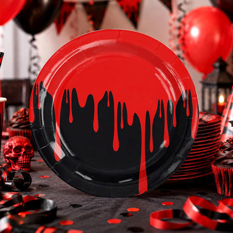 Single nine inch Halloween plate with dripping red blood artwork