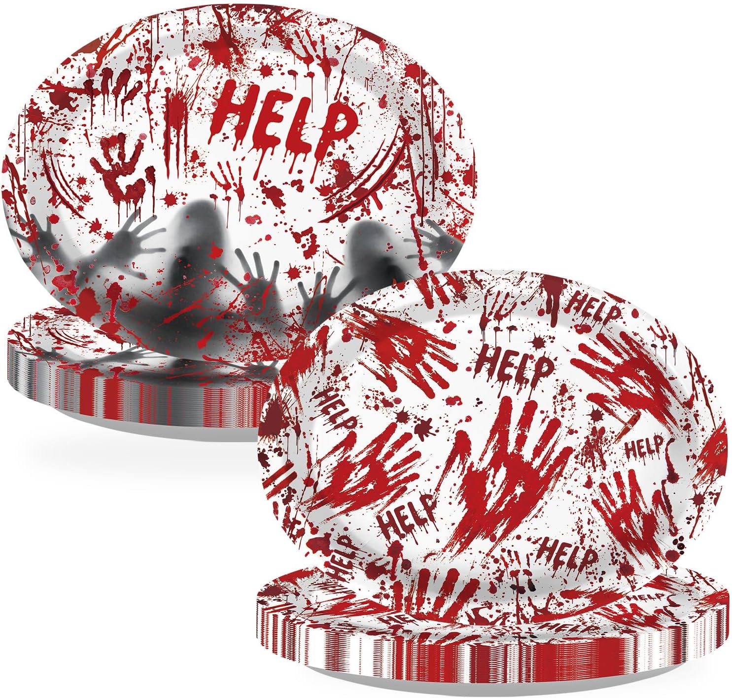 Grencian 50Pcs Halloween bloody oval paper plates 12x10