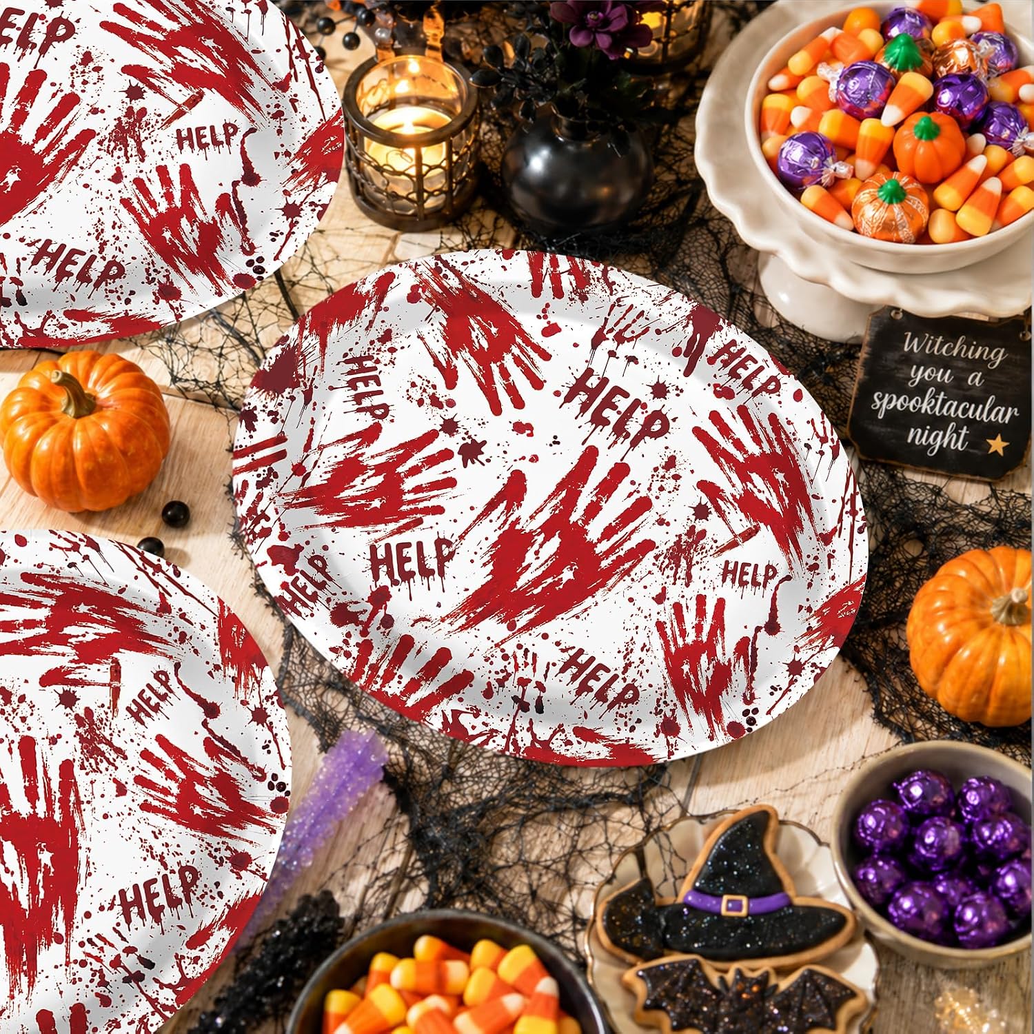 Oval bloody plate holding party food
