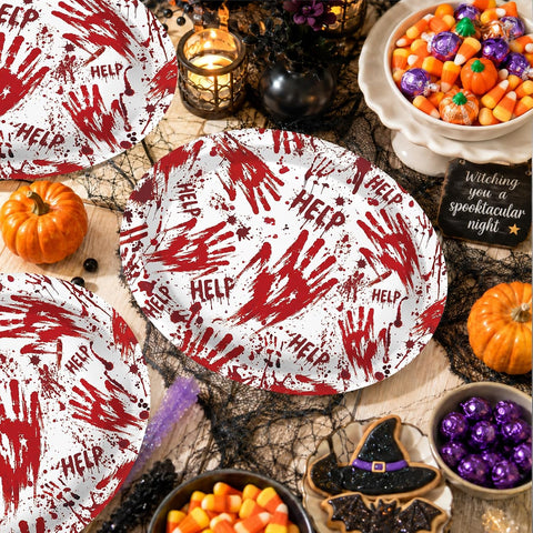Oval bloody plate holding party food
