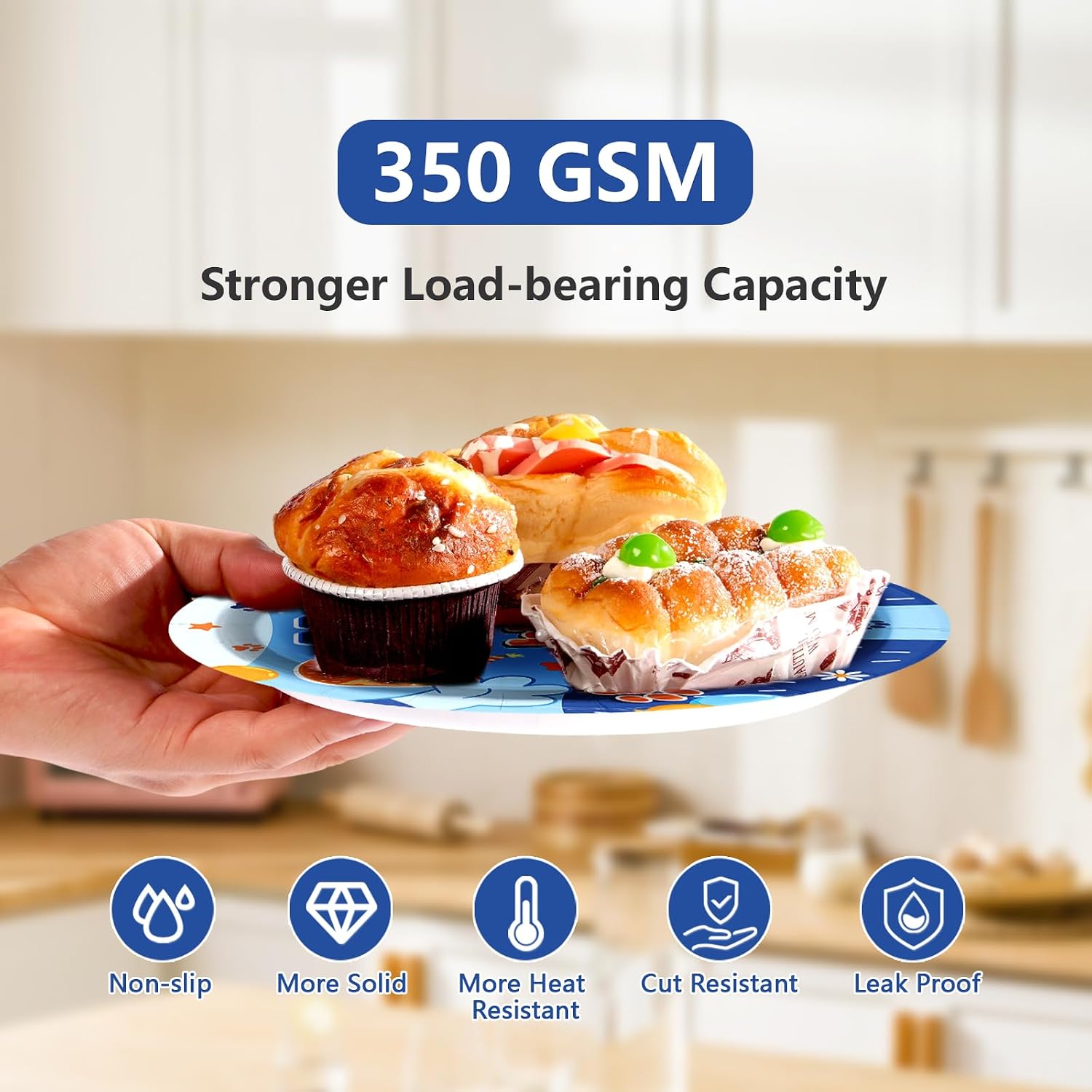 Grencian blue dog 2nd birthday paper plate 350 GSM non-slip leak-proof holding pastries