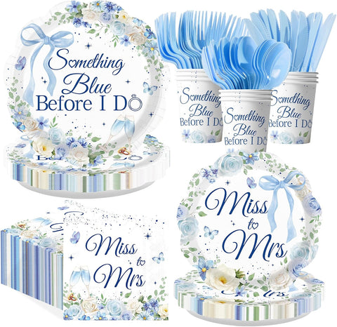 168Pcs Something Blue Before I Do Party Supplies Serves 24 - Grencian
