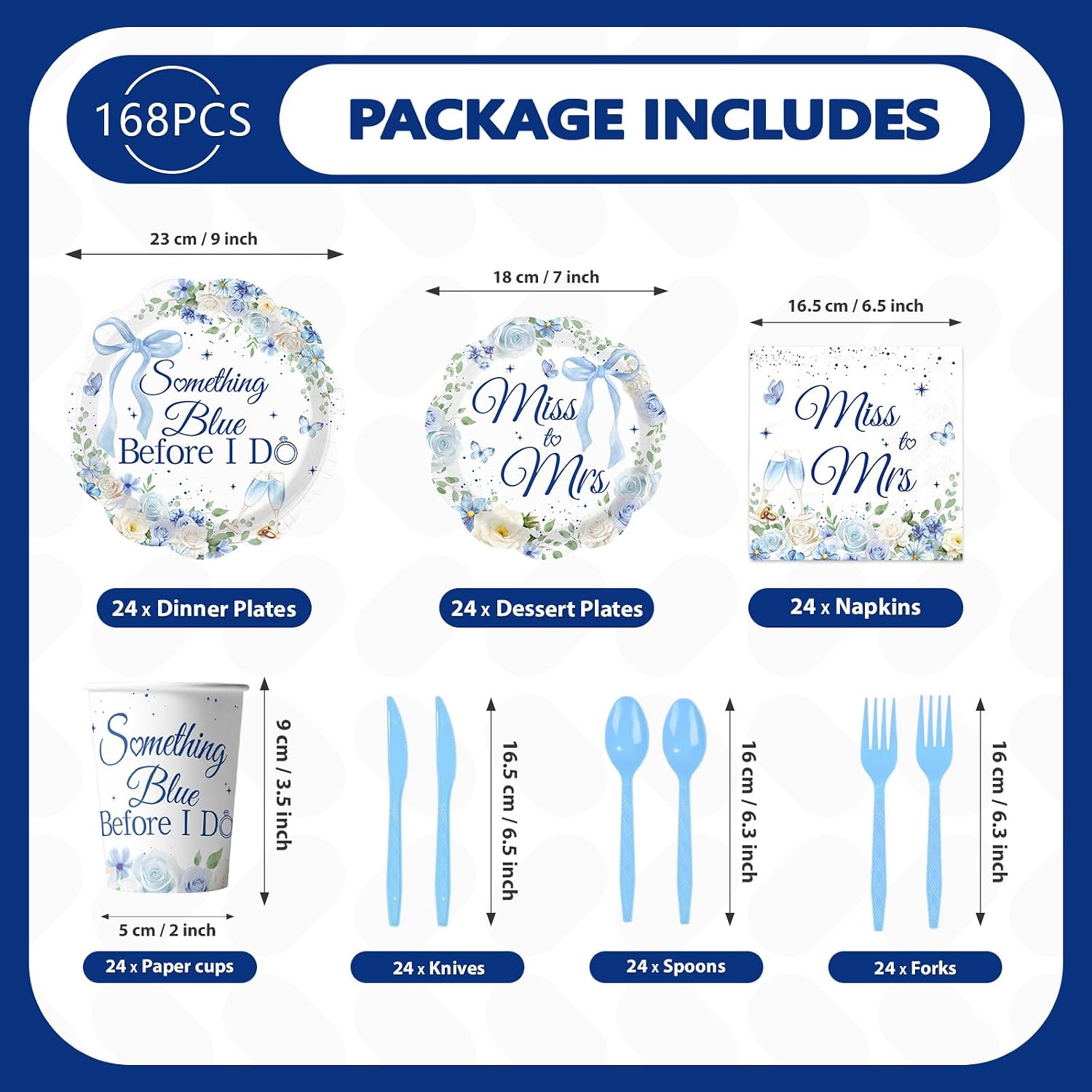 168Pcs Something Blue Before I Do Party Supplies Serves 24 - Grencian
