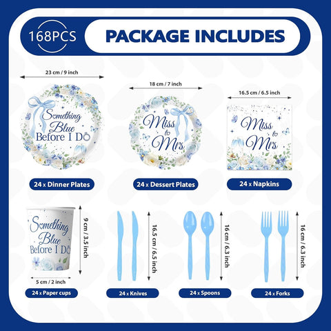168Pcs Something Blue Before I Do Party Supplies Serves 24 - Grencian