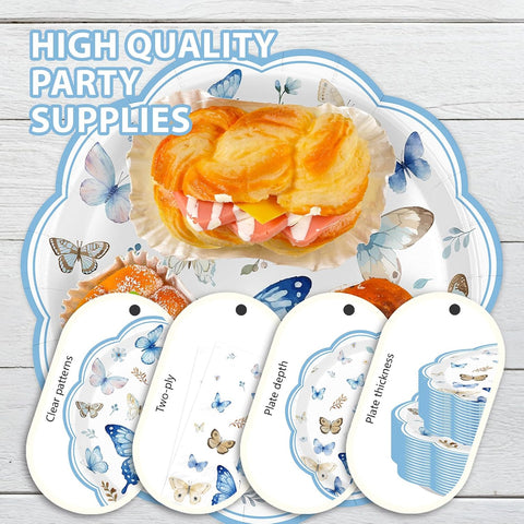 Blue butterfly party napkins with matching light blue scalloped rims