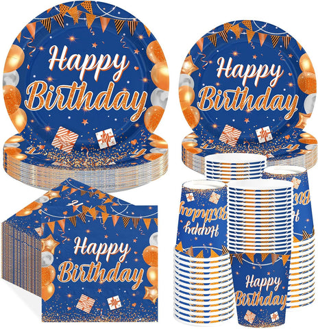 250Pcs Blue Orange Birthday Party Supplies Serves 50 - Grencian