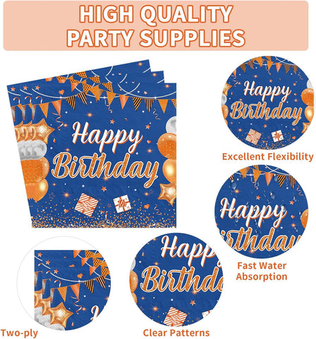 250Pcs Blue Orange Birthday Party Supplies Serves 50 - Grencian
