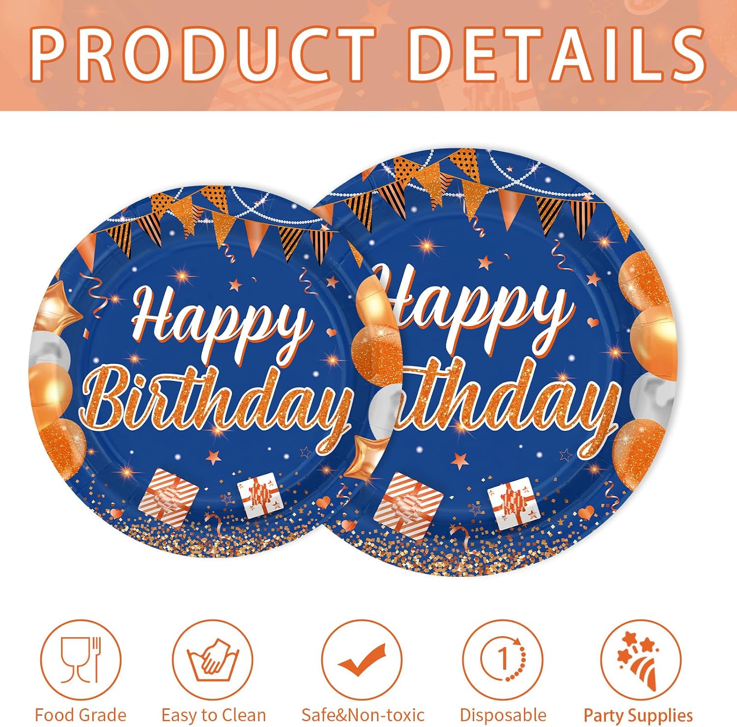 250Pcs Blue Orange Birthday Party Supplies Serves 50 - Grencian