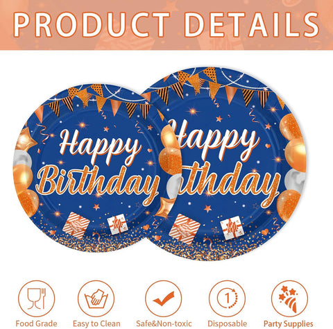 250Pcs Blue Orange Birthday Party Supplies Serves 50 - Grencian