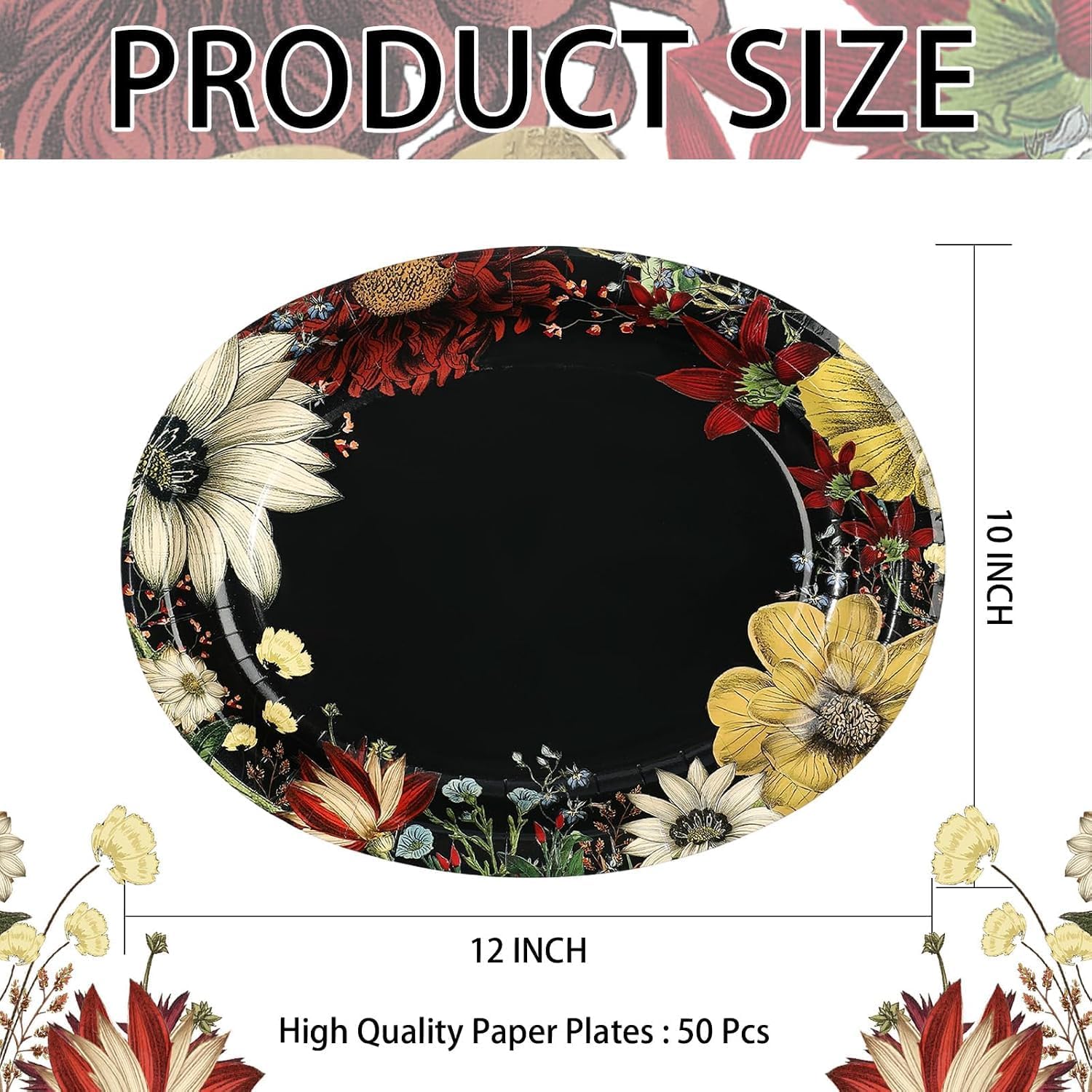 Single oval plate showing red and yellow floral border
