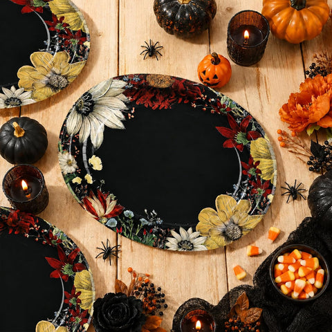 Floral plate detail with dark background