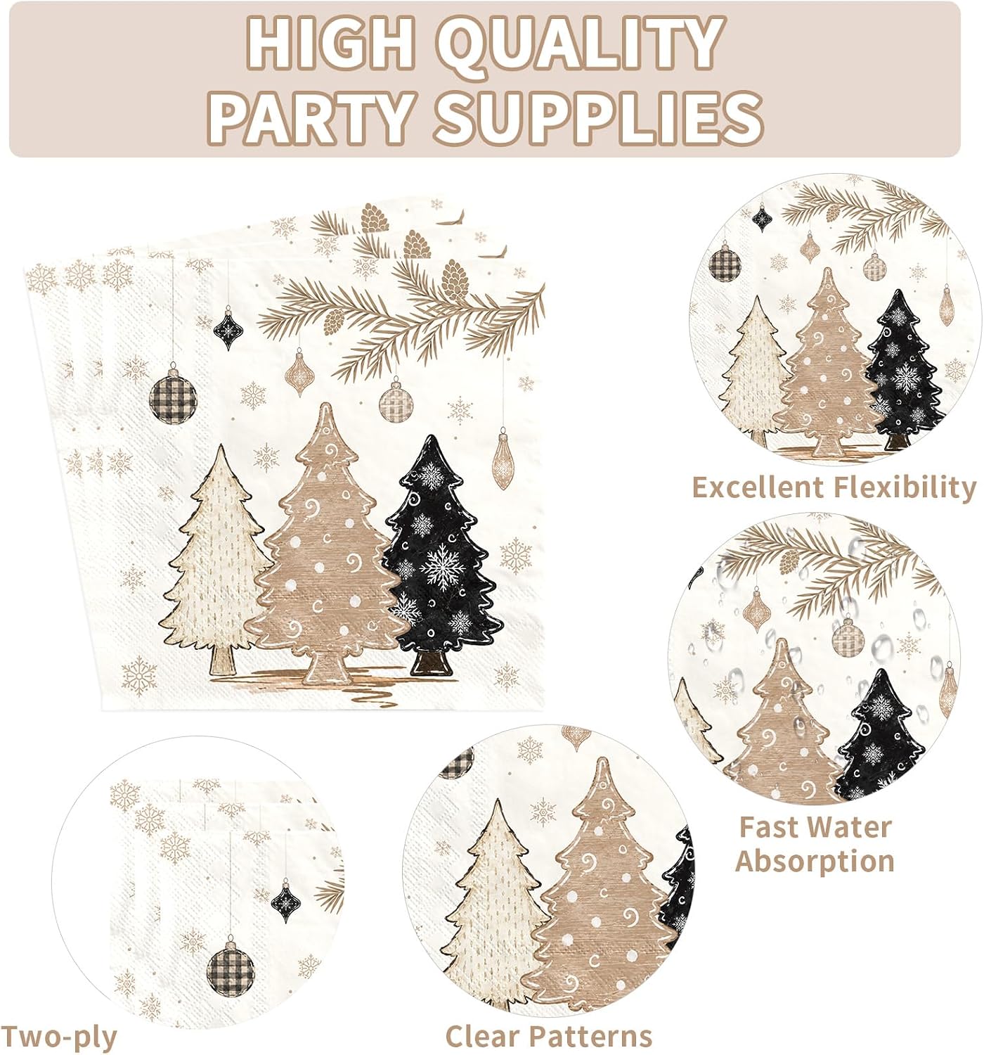 Grencian 150Pcs Brown Pine Tree Christmas Plates and Napkins - Grencian