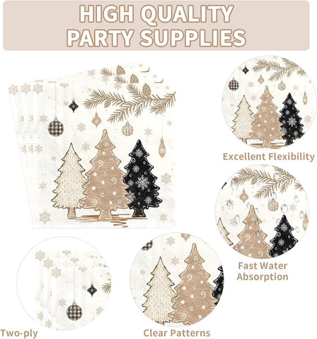 Grencian 150Pcs Brown Pine Tree Christmas Plates and Napkins - Grencian