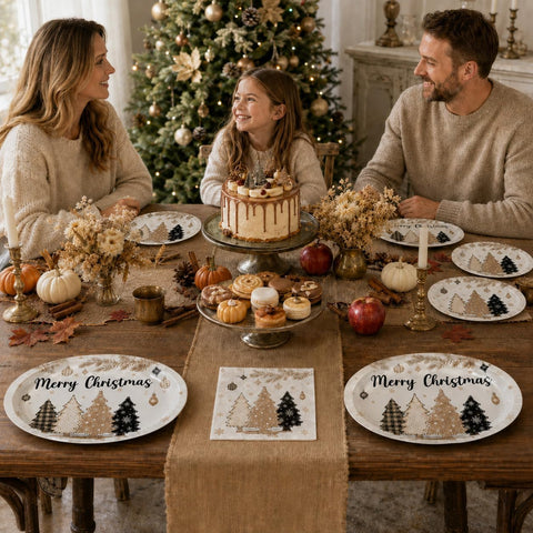 Grencian 150Pcs Brown Pine Tree Christmas Plates and Napkins - Grencian