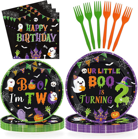 Grencian 96Pcs Halloween Boo I'm Two 2nd Birthday Set