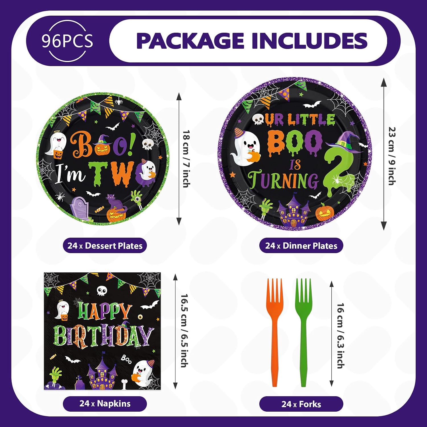 Matching purple and green napkins and forks