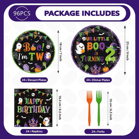 Matching purple and green napkins and forks