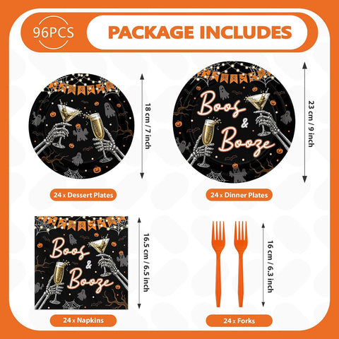 Greencian 96Pcs Halloween Boos and Booze Plates and Napkins - Grencian