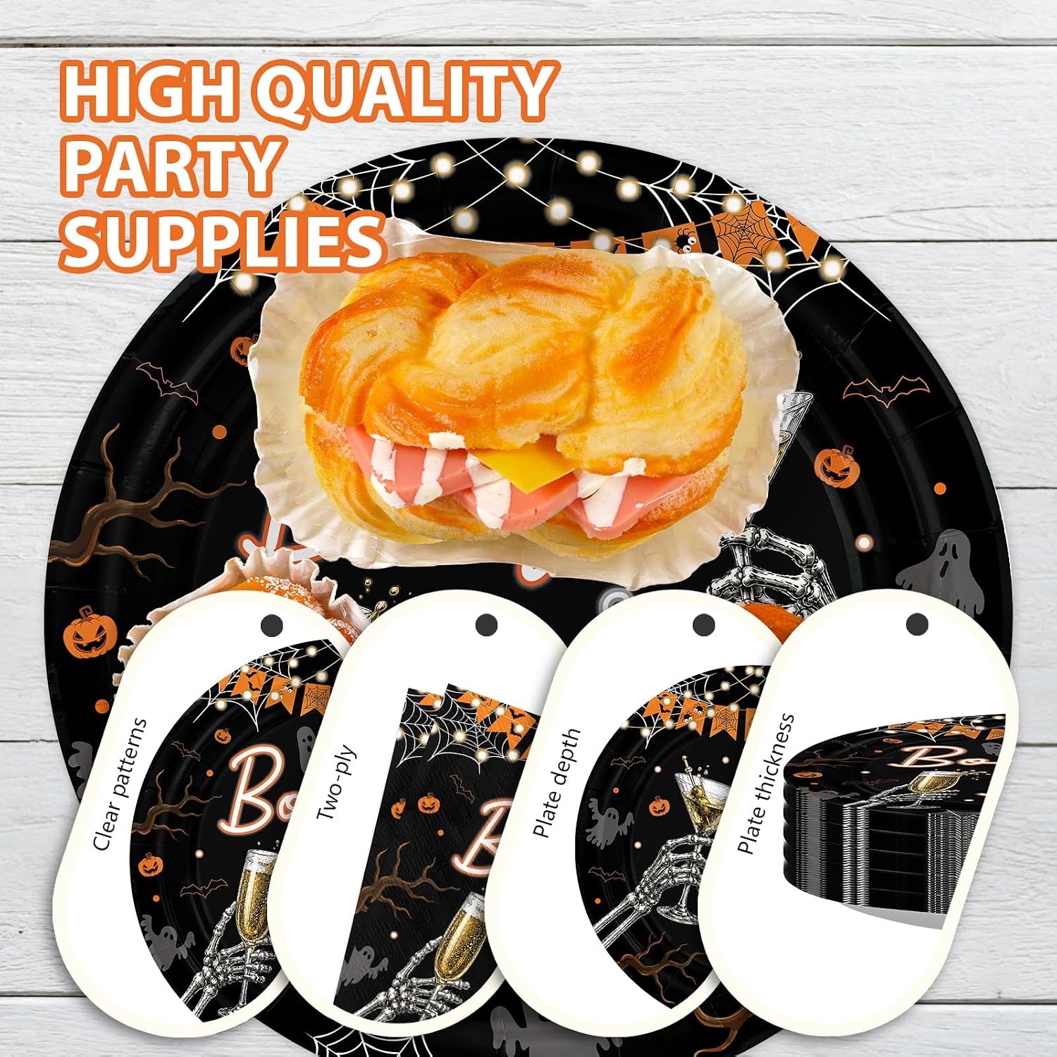 Greencian 96Pcs Halloween Boos and Booze Plates and Napkins - Grencian
