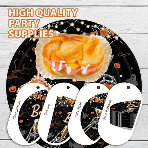 Greencian 96Pcs Halloween Boos and Booze Plates and Napkins - Grencian