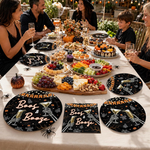Greencian 96Pcs Halloween Boos and Booze Plates and Napkins - Grencian