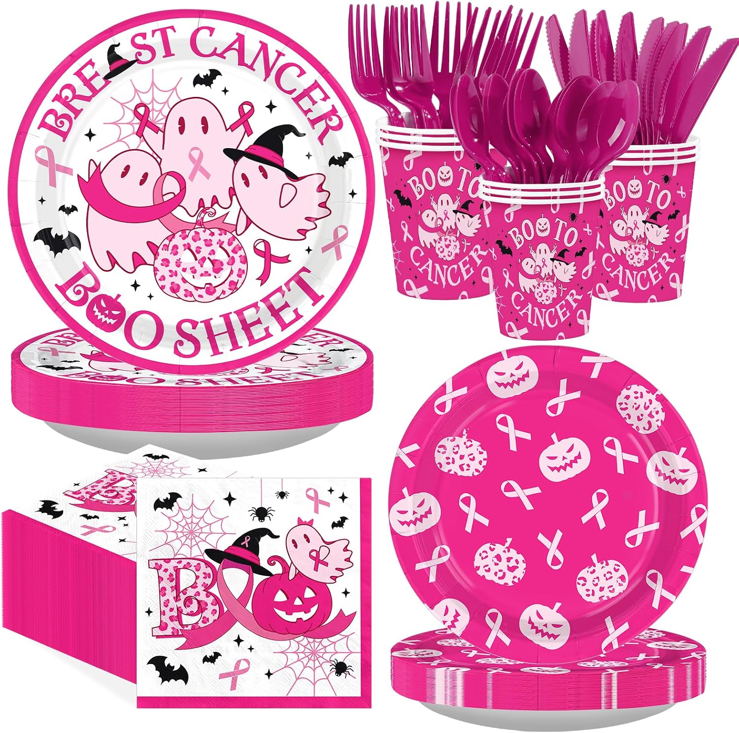 168Pcs Breast Cancer Halloween Party Set Serves 24 - Grencian