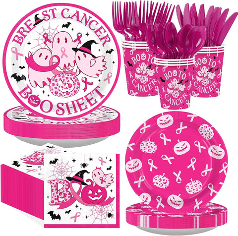 168Pcs Breast Cancer Halloween Party Set Serves 24 - Grencian
