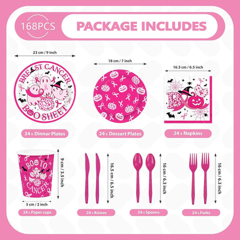 168Pcs Breast Cancer Halloween Party Set Serves 24 - Grencian