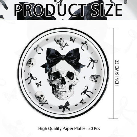 Skull with black bow plate detail and scattered bows