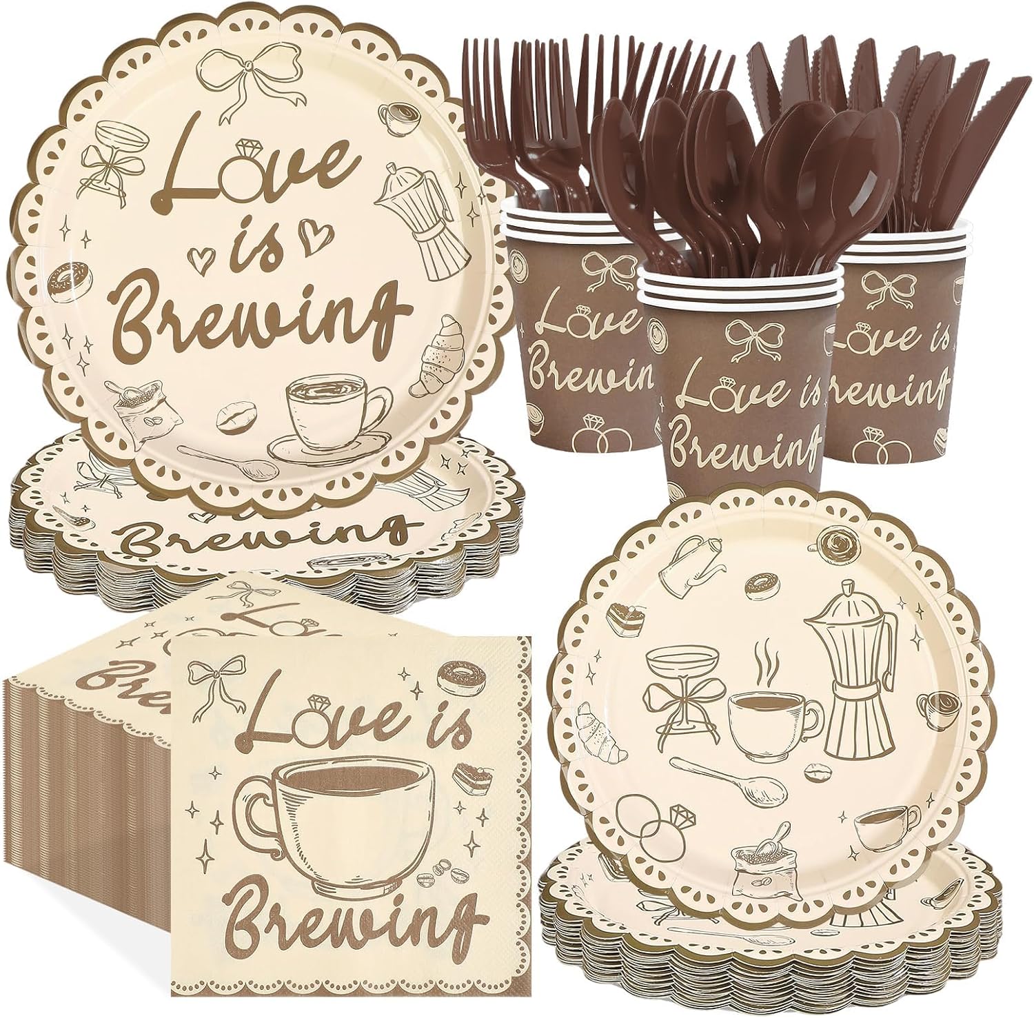168Pcs Love is Brewing Bridal Party Supplies Serves 24 - Grencian