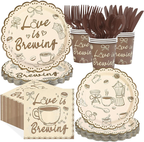 168Pcs Love is Brewing Bridal Party Supplies Serves 24 - Grencian