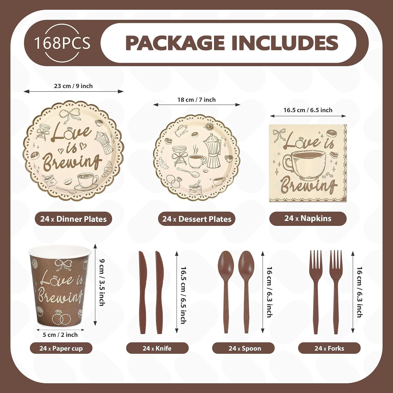 168Pcs Love is Brewing Bridal Party Supplies Serves 24 - Grencian