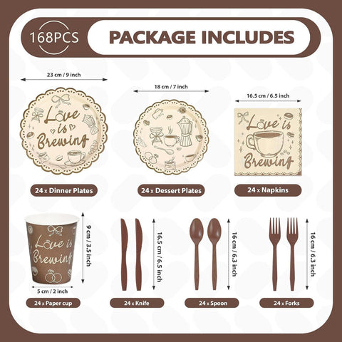 168Pcs Love is Brewing Bridal Party Supplies Serves 24 - Grencian