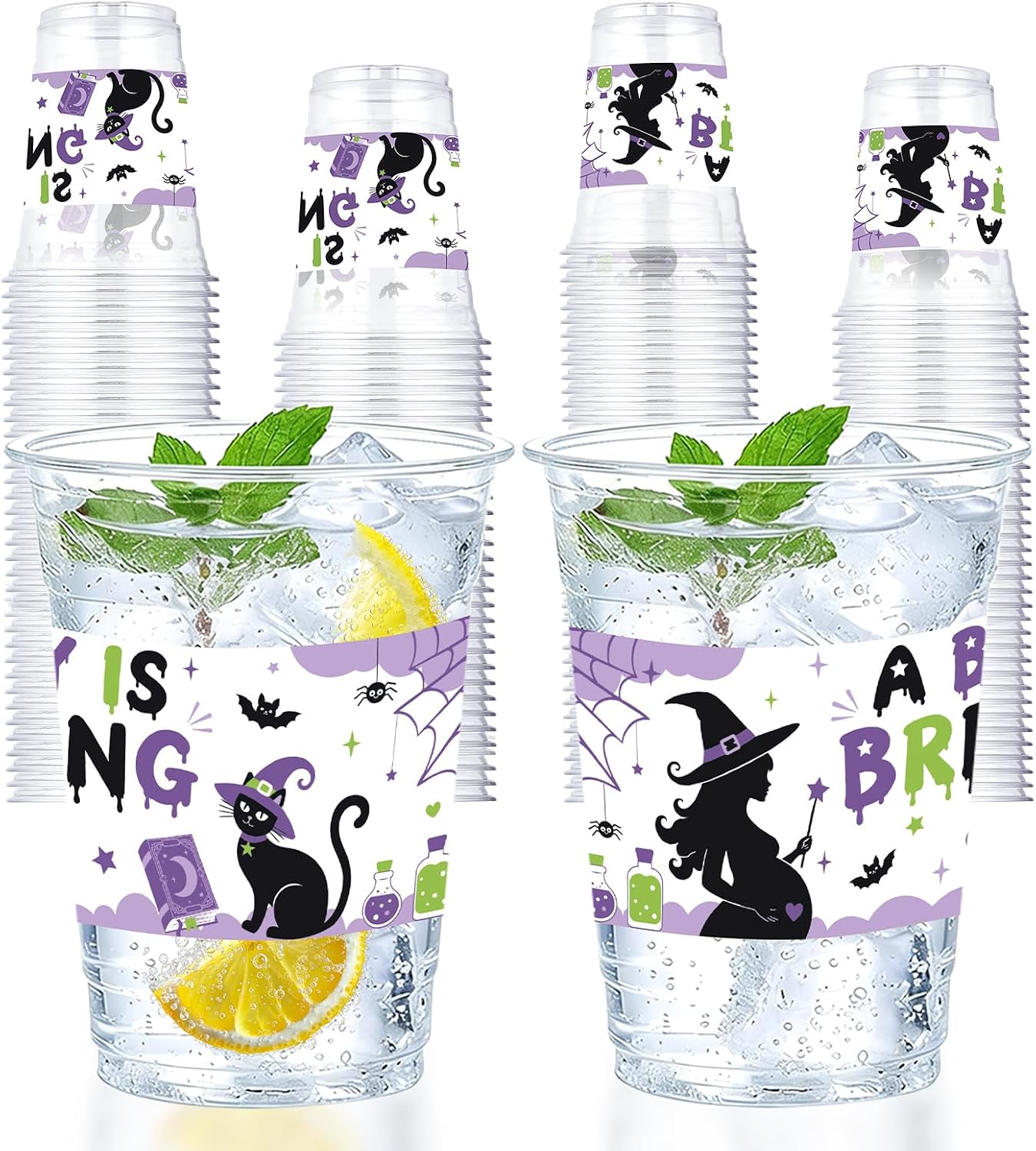 50Pcs 16oz Halloween Baby Shower Plastic Cups Witch - Grencian