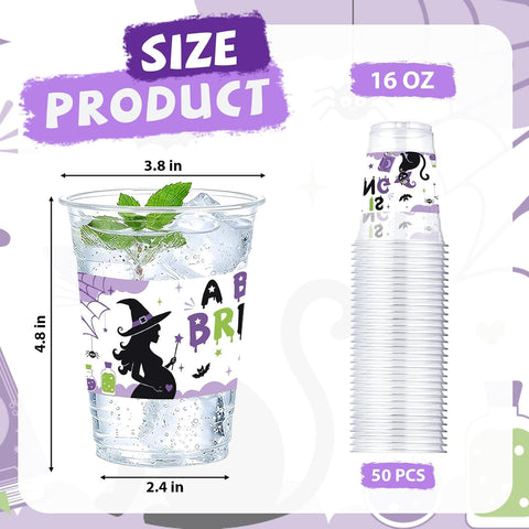 50Pcs 16oz Halloween Baby Shower Plastic Cups Witch - Grencian