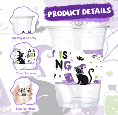 50Pcs 16oz Halloween Baby Shower Plastic Cups Witch - Grencian